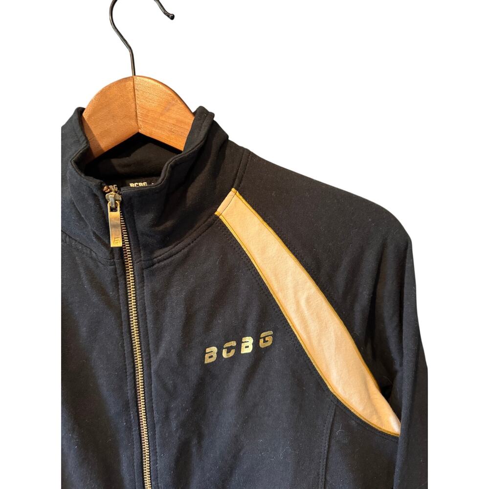 NWT BCBG Maxazria | Cotton Black + Tan Warmup Jacket | Size Large